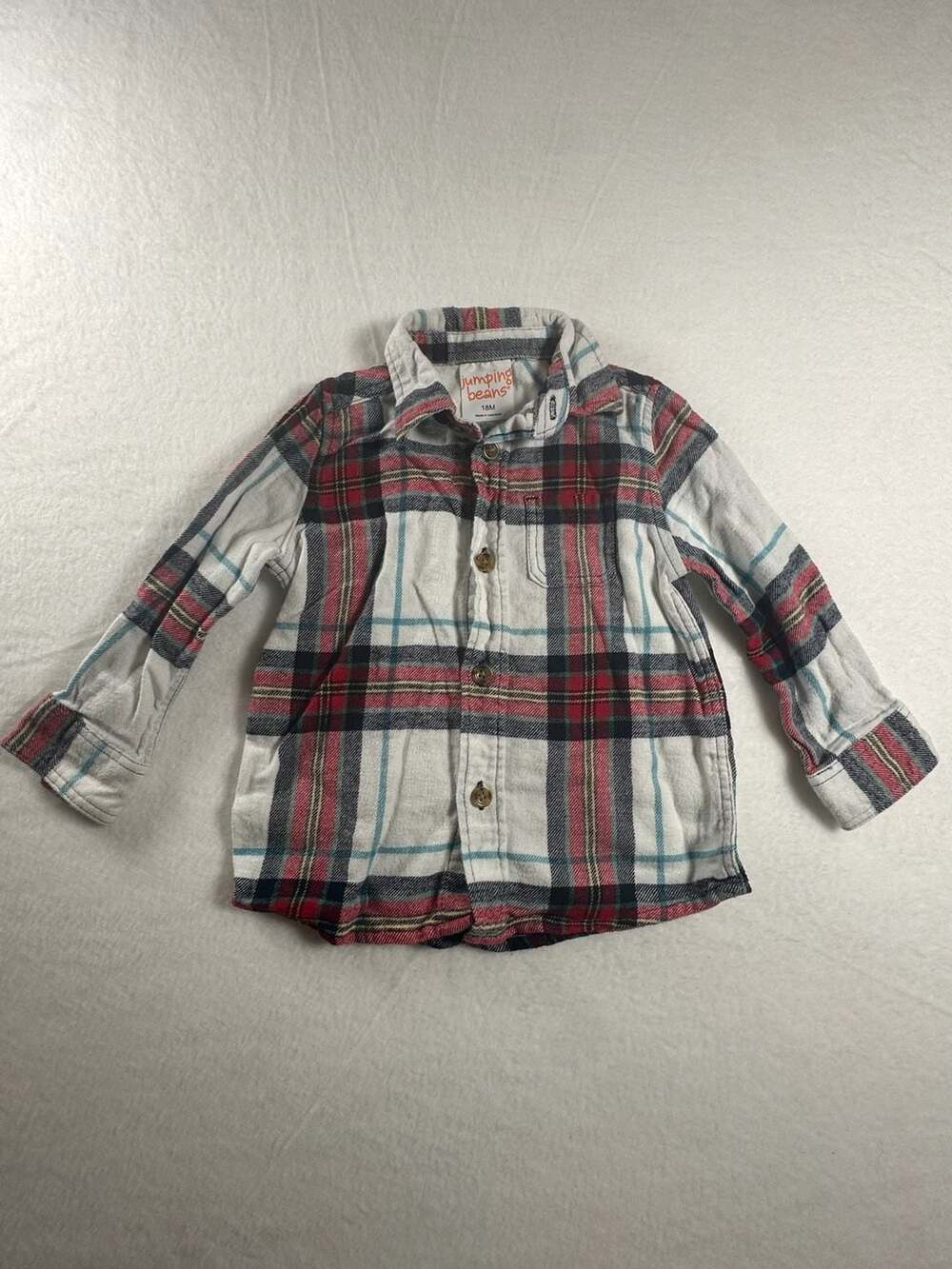 Jumping Beans Toddler Boys Long Sleeve Plaid Flannel Button Down Shirt Size 18M